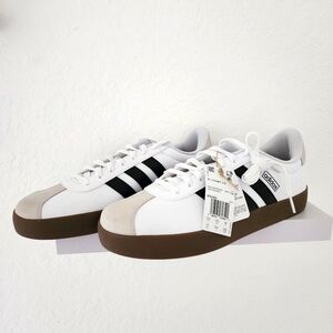 Adidas Mens NIB VL Court 3.0 White & Black Sneakers W/Signature Stripes.…